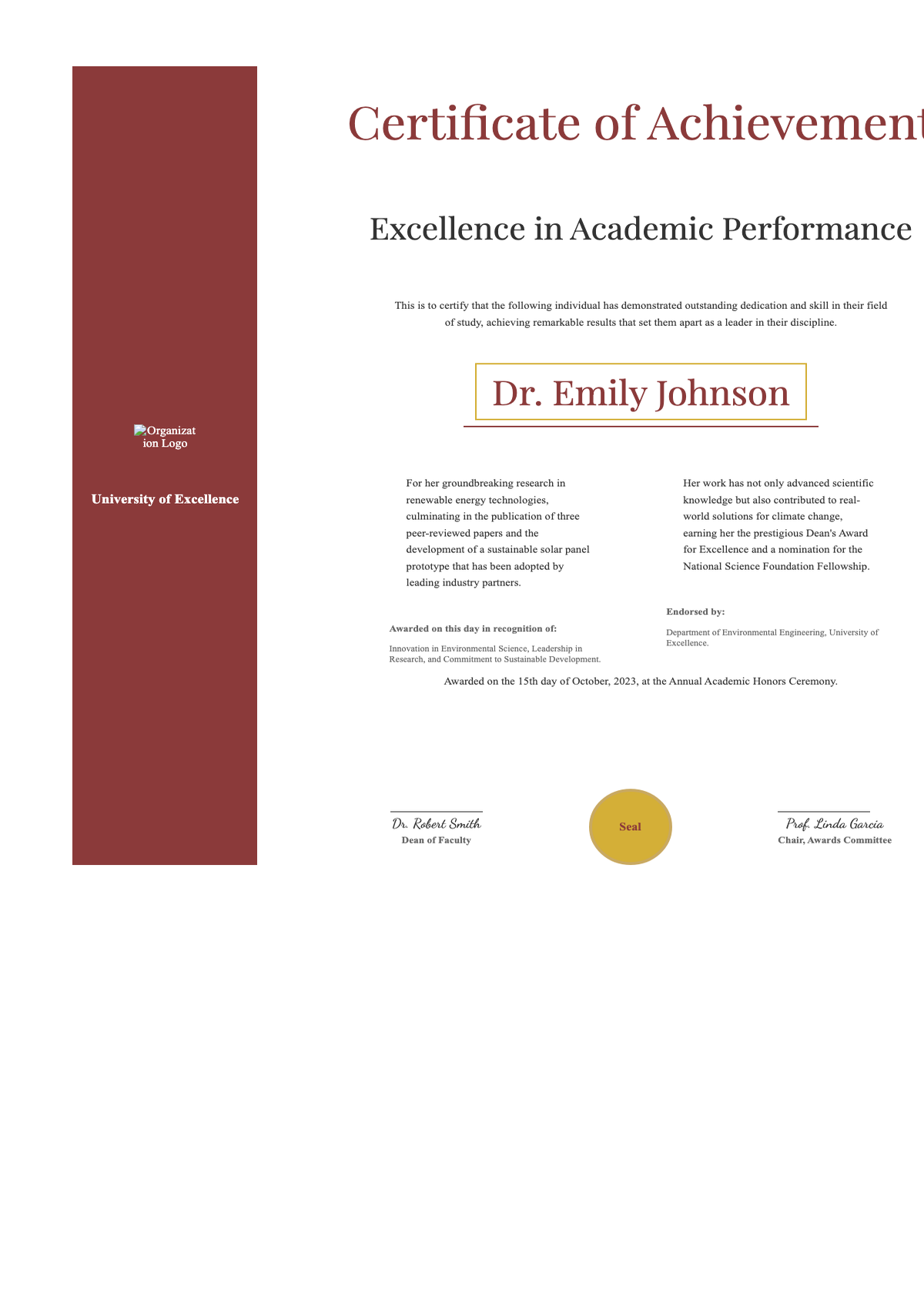 Formal academic certificate of achievement with red sidebar and gold seal_variant_1